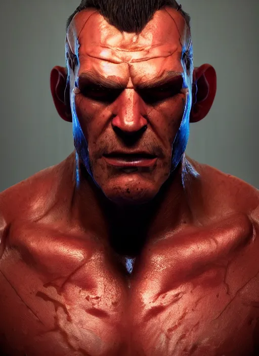 Prompt: glowwave portrait of a muscular demon, au naturel, hyper detailed, digital art, trending in artstation, cinematic lighting, studio quality, smooth render, unreal engine 5 rendered, octane rendered, art style by pixar dreamworks warner bros disney red dead redemption far cry doom cyberpunk 2 0 7 7 riot games and overwatch.