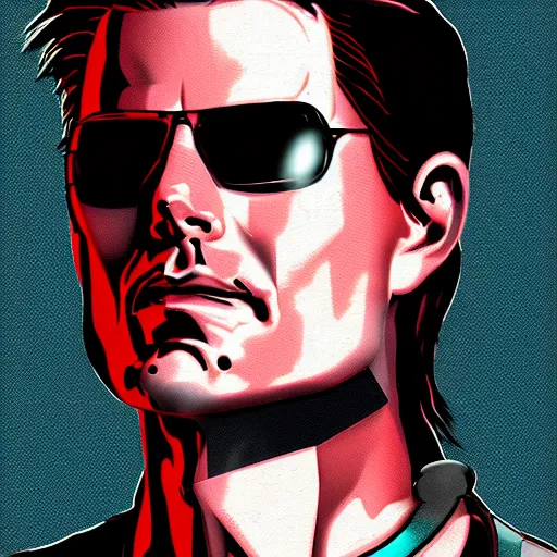 Image similar to cyberpunk tom cruise, sharp lines, digital, artstation, colored in
