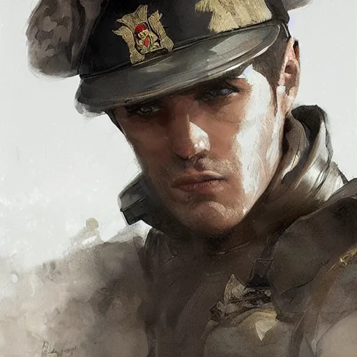 Image similar to portrait of a spanish republican officer ruben ruiz ibarruri, tragic, military art, fantasy, hd shot, digital portrait, beautiful, artstation, comic style, by artgerm, guy denning, jakub rozalski, magali villeneuve and charlie bowater