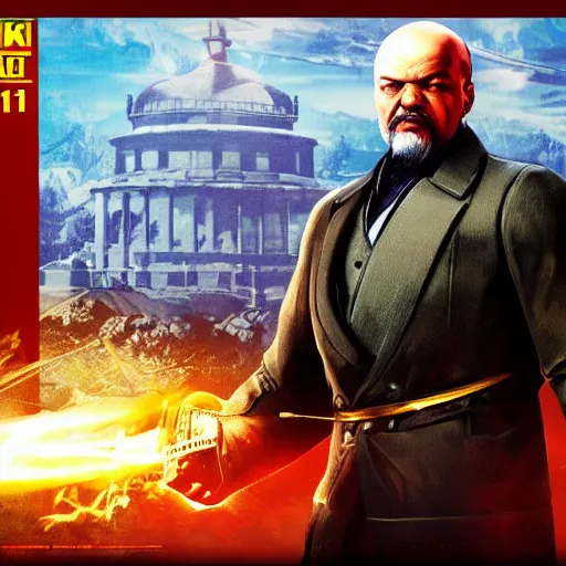 Image similar to lenin in mortal kombat mk 1 1 video game splash screen concept art very very detailed