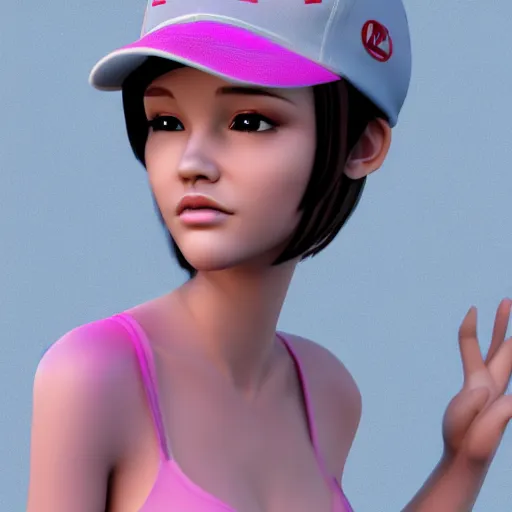 Image similar to a cartoon girl with a baseball cap on her head, vector art by ye xin, cgsociety, digital art, rendered in maya, daz 3 d, zbrush