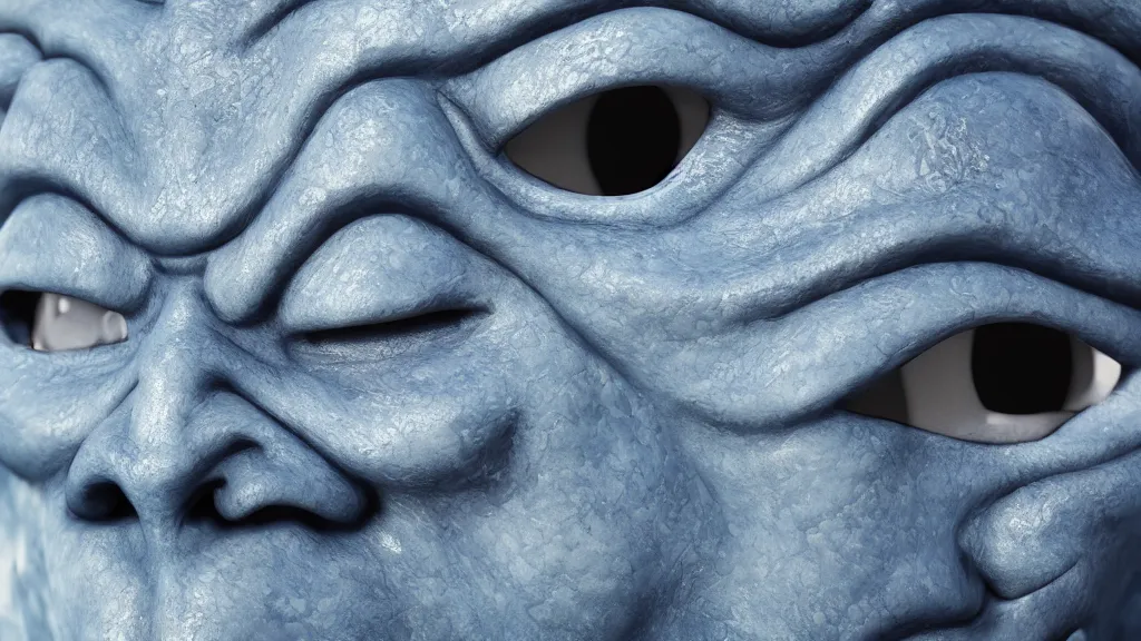 Prompt: a photorealistic dramatic hyperrealistic blue japanese oni mask, ultra realistic details, cinematic atmosphere, global illumination, shadows, octane render, 8 k