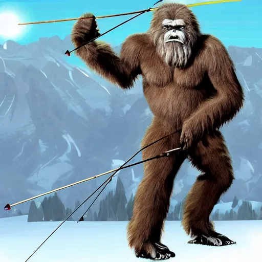 Image similar to a high detailed realistic photo of a yeti and sasquatch archers