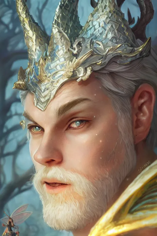 Image similar to fairy king, highly detailed, d & d, fantasy, highly detailed, digital painting, trending on artstation, concept art, sharp focus, illustration, global illumination, ray tracing, realistic shaded, art by artgerm and greg rutkowski and fuji choko and viktoria gavrilenko and hoang lap,