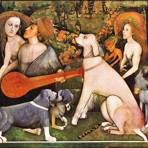 Image similar to hard evergrowing cosmic village prism collie dog guitar sectional portico, by amedeo modigiliani and filippino lippi and ernst max, surrealist, an american propaganda, nft