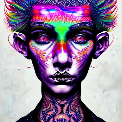 Prompt: An extremely psychedelic portrait of punk rock, surreal, LSD, face, detailed, intricate, elegant, lithe, highly detailed, digital painting, artstation, concept art, smooth, sharp focus, illustration