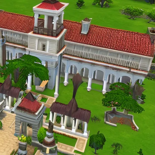 Image similar to a spanish colonial mansion, sims 3 screenshot