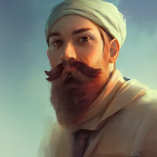 Prompt: a man with a beard is staring at the camera, a character portrait by Mandy Jurgens, cgsociety contest winner, shock art, artstation hq, speedpainting, official art