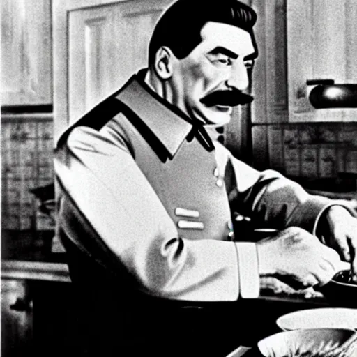 Image similar to Beautiful Food photography of Joseph Stalin Joseph Stalin in the kitchen making Gulash