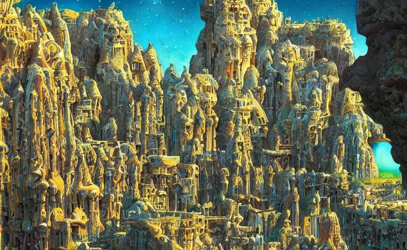 Prompt: a dream of heavenly city with lush walkways, beautiful bioarchitecture design by kedem pitsou, m. c. escher, gaudi sagrada familia, and bisti badlands, emerald gold and beksinski, highly detailed, bokeh, beautiful, artstation