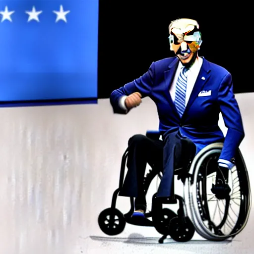 Image similar to joe biden falling off his wheelchair, award winning photo