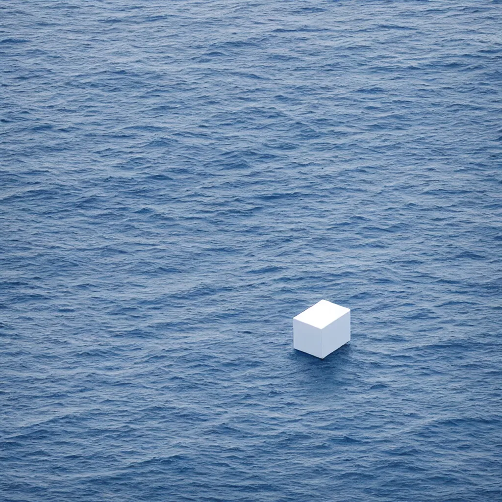 Image similar to a cube in the middle of the sea in the style of richard serra