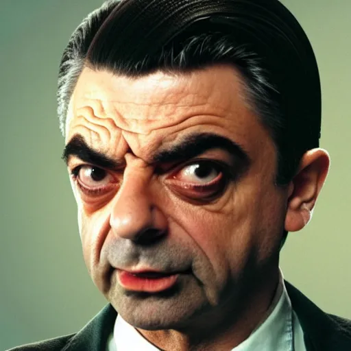 Prompt: rowan atkinson as neo from the matrix