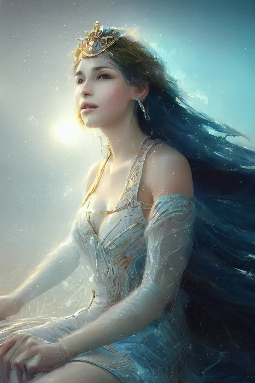 Prompt: Atlantis princess, gorgeous, close-up portrait, intricate, elegant, volumetric lighting, scenery, digital painting, highly detailed, artstation, sharp focus, illustration, concept art, ruan jia, steve mccurry