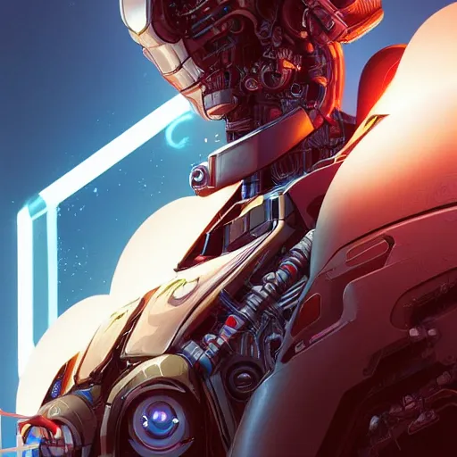 Image similar to a beautiful digital artwork of a cyborg djokovic with robotic mech parts by artgerm, tooth wu, dan mumford, beeple, wlop, rossdraws, james jean, marc simonetti. intricate, epic lighting, cinematic composition, hyper realistic, 8 k resolution, unreal engine 5