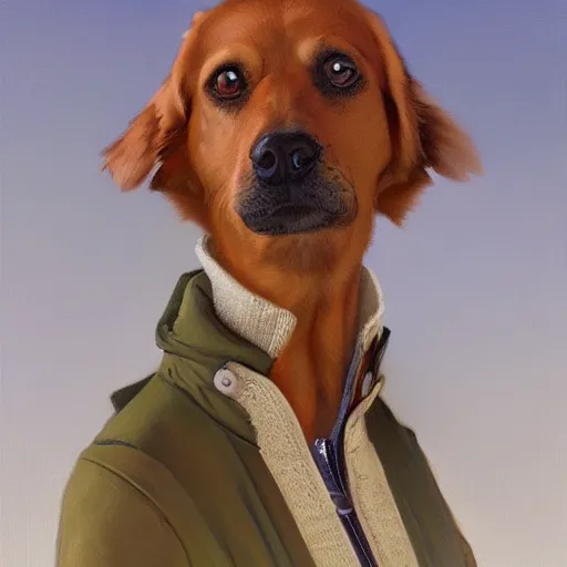 Prompt: a oil painting portrait of Dog wearing a turtleneck, highly detailed, digital painting, artstation, concept art, sharp focus, illustration, art by artgerm and greg rutkowski and alphonse mucha