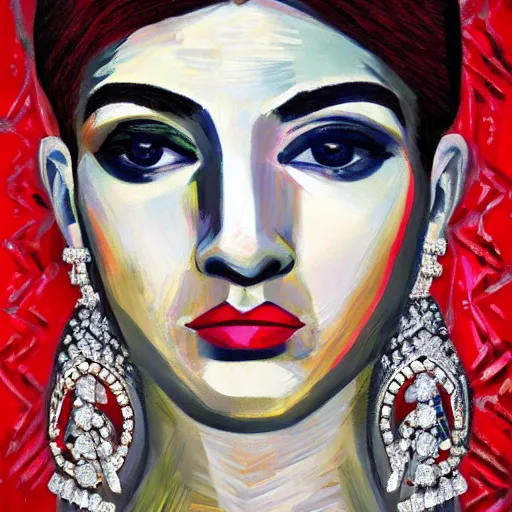 Prompt: intricate five star rubies made out of diamonds portrait by pablo picasso, oil on canvas, hdr, high detail, photo realistic, hyperrealism, matte finish, high contrast, 3 d depth, centered, masterpiece, vivid and vibrant colors, enhanced light effect, enhanced eye detail, artstationhd