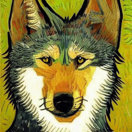 Image similar to retarded wolf portrait, van gogh