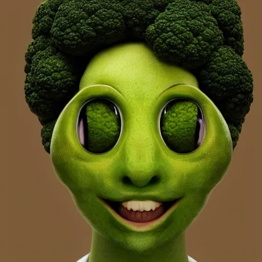 Image similar to anthropomorphic broccoli with [ an elizabeth olsen face ]!!, portrait!!, trending on artstation, 4 k quality, intricate