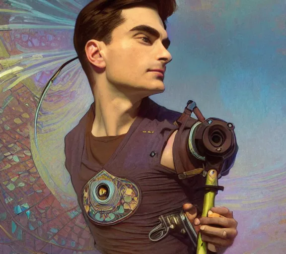 Prompt: Ben Shapiro riding a unicycle, sigma male, accurately portrayed, portrait art by alphonse mucha and greg rutkowski, highly detailed, digital painting, concept art, illustration, dim lighting with twilight rays of sunlight, trending on artstation, very detailed, smooth, sharp focus, octane render, close up