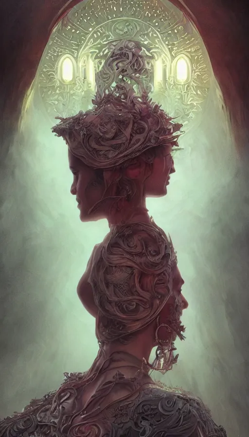 Image similar to cries and whispers, fame of thrones, lord of daggers, neon, fibonacci, sweat drops, intricate fashion clothing, insane, intricate, highly detailed, surrealistic, digital painting, artstation, concept art, smooth, sharp focus, illustration, Unreal Engine 5, 8K, art by artgerm and greg rutkowski and alphonse mucha