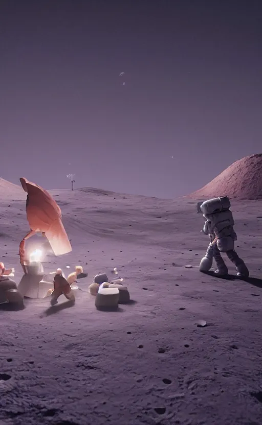 Prompt: high quality digital art of people lighting crackers on the moon, moon craters are visible, high quality cinematic lights, 8K octane render, art station