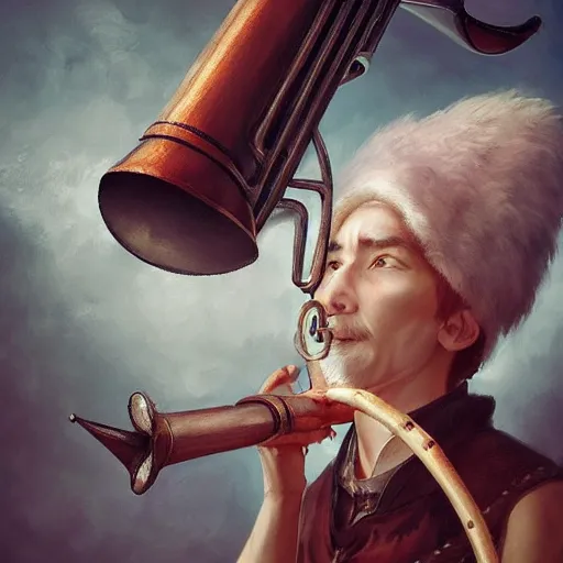 Image similar to an inllustration of a medieval blowing horn, winding horn, animal horn, by stanley artgerm lau, wlop, rossdraws, james jean, andrei riabovitchev, marc simonetti, and sakimichan, trending on artstation