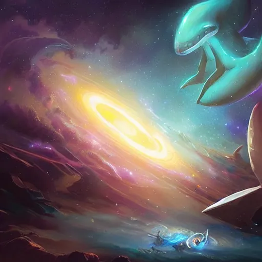 Image similar to space magical whale, galaxy whale, epic fantasy style art, galaxy theme, by Greg Rutkowski, hearthstone style art, 99% artistic