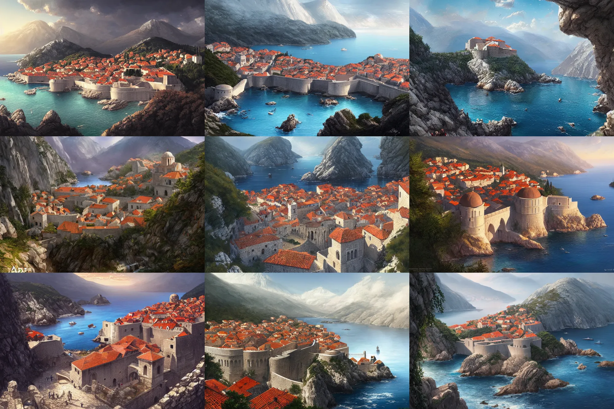 Prompt: dubrovnik in the caucasus mountains, highly detailed, digital painting, artstation, concept art, sharp focus, illustration, art by artgerm and greg rutkowski