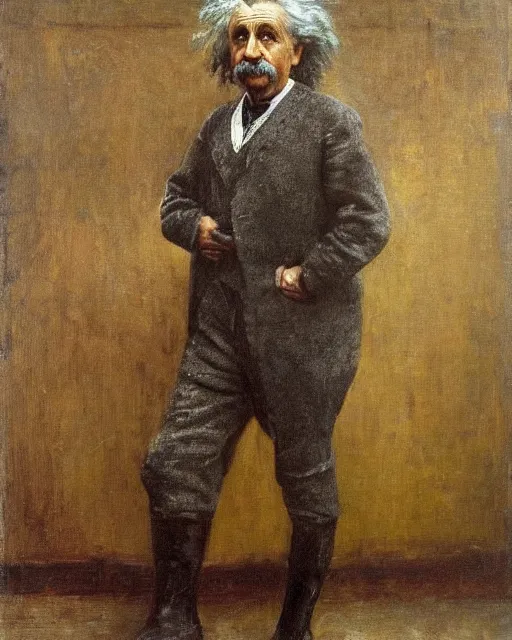 Image similar to detailed portrait of albert einstein as a knight, hyperrealistic painting by thomas eakins