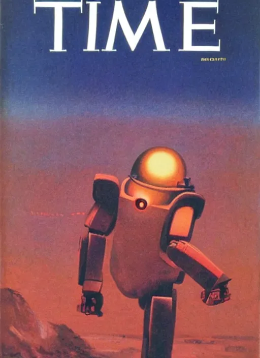 Prompt: TIME magazine cover, the coming AI singularity, by Ralph MacQuarrie