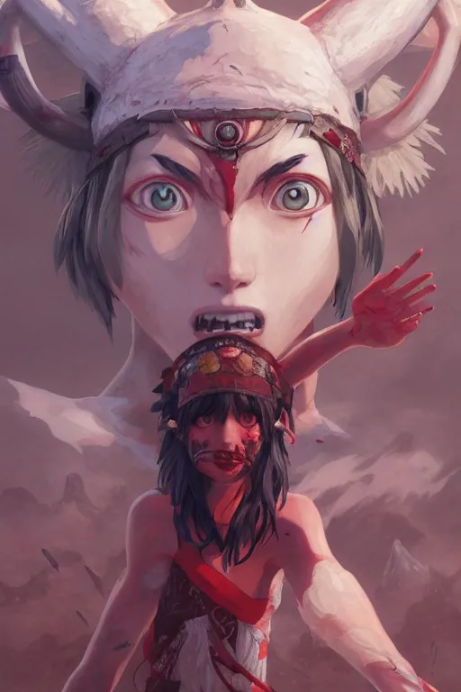 Image similar to mononoke hime, accurate anatomy, only two hands, highly detailed, digital painting, artstation, concept art, smooth, sharp focus, illustration, unreal engine 5, 8 k, art by artgerm and greg rutkowski and edgar maxence