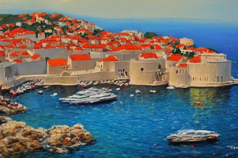Image similar to dubrovnik, oil painting, oil in canvas, old painting, brushstrokes