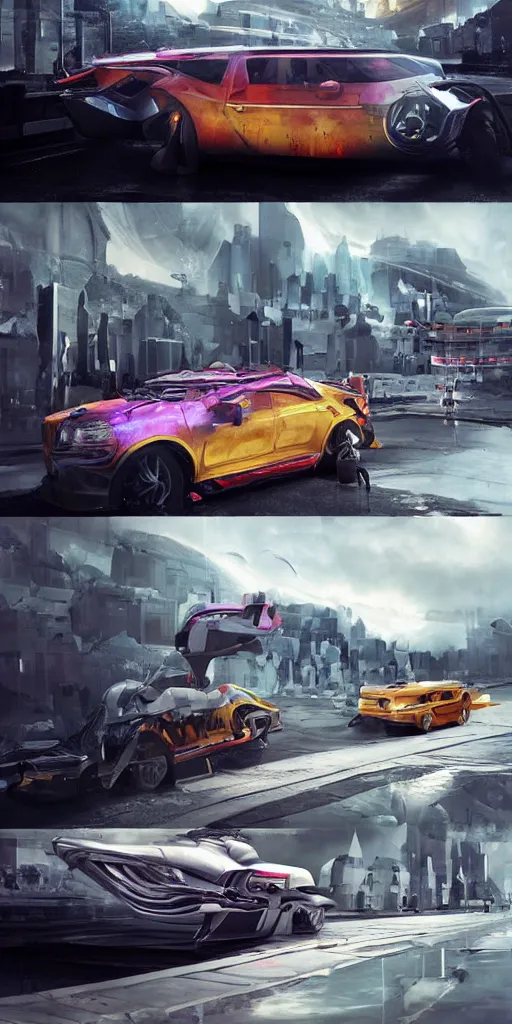 Image similar to sci-fi 3d car and wall structure car on the coronation of napoleon painting and digital billboard in the middle trending on artstation octane render pinterest keyshot product render pinterest reflections gloss shiny