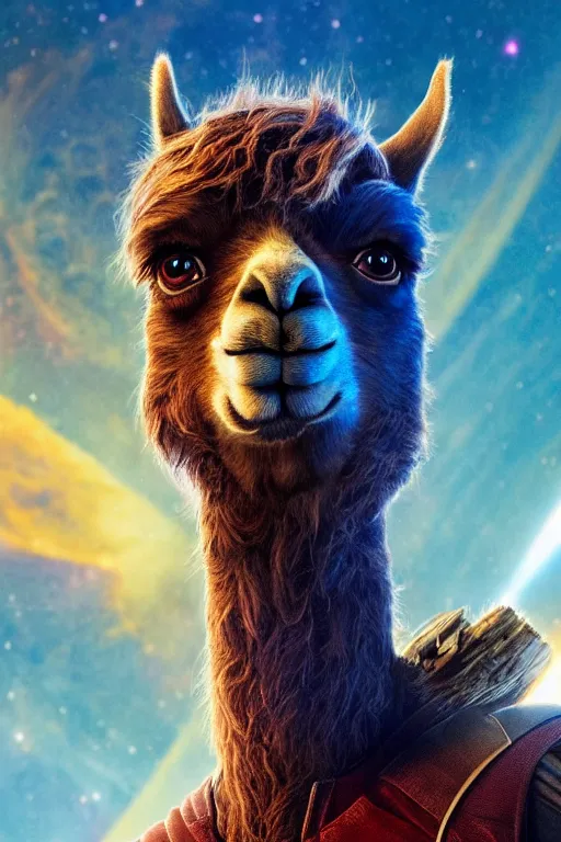 Image similar to portrait of llama in guardians of the galaxy movie, marvel, all rights reserved