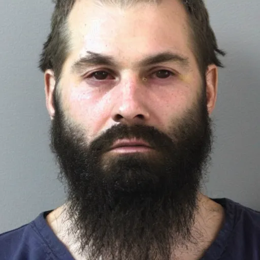Image similar to mug shot of bearded man arrested for disorderly conduct
