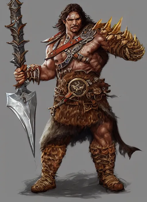 Image similar to barbarian warrior, ultra detailed fantasy, dndbeyond, bright, colourful, realistic, dnd character portrait, full body, pathfinder, pinterest, art by ralph horsley, dnd, rpg, lotr game design fanart by concept art, behance hd, artstation, deviantart, hdr render in unreal engine 5