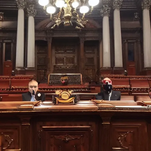 Prompt: the devil in the spanish congress of deputies at the speaker's lectern