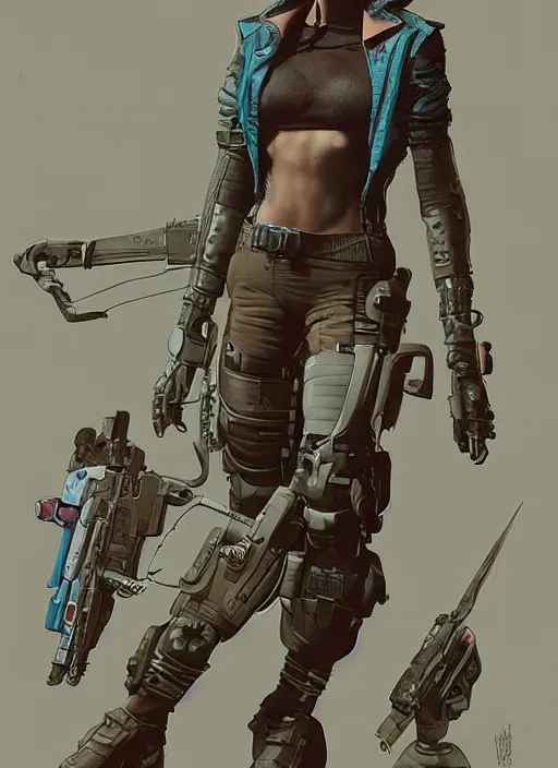 Image similar to cyberpunk mercenary. portrait by mœbius and will eisner and gil elvgren and pixar. realistic proportions. cyberpunk 2 0 7 7, apex, blade runner 2 0 4 9 concept art. cel shading. attractive face. thick lines.