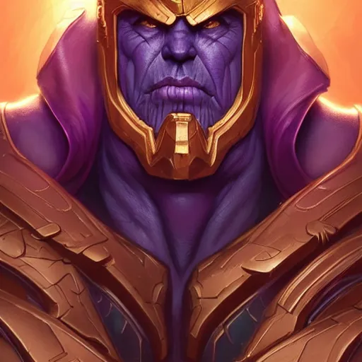 Image similar to thanos, d & d, fantasy, intricate, elegant, highly detailed, digital painting, artstation, concept art, matte, sharp focus, illustration, hearthstone, art by artgerm and greg rutkowski and alphonse mucha