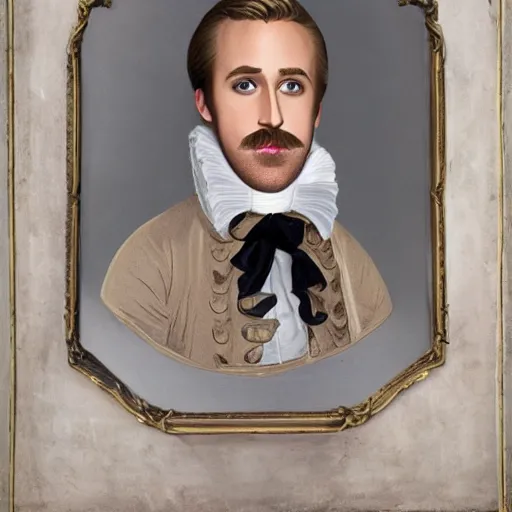 Image similar to portrait of ryan gosling as a 1 8 th century french aristocrat, large mustache,