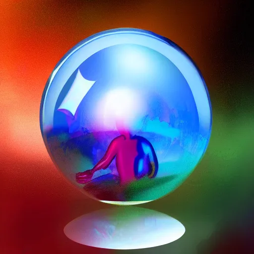 Image similar to psychonautist in a crystal sphere, digital painting, award winning, volumetric lighting