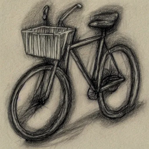 Prompt: bicycle made of bones, pencil, sketch