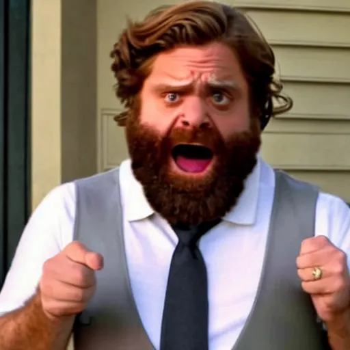 Prompt: zach galifianakis yells at a waiter textless meme template