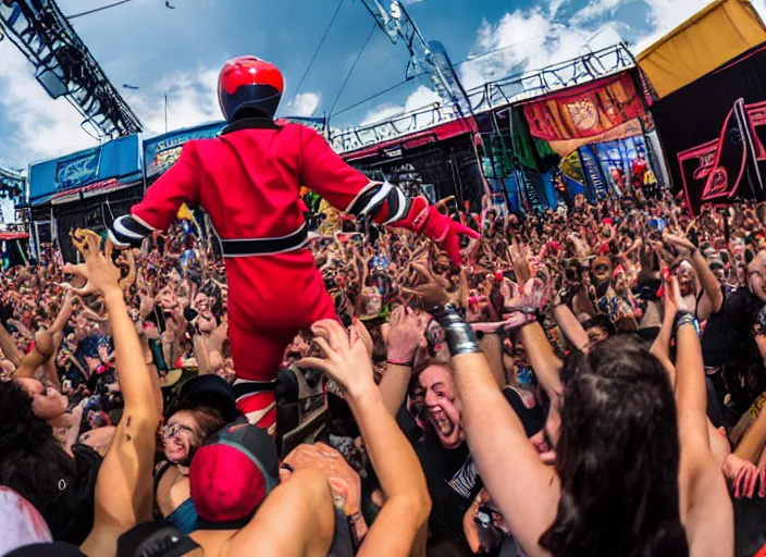 Prompt: photo still of putties from power rangers at the vans warped tour!!!!!!!! at age 3 6 years old 3 6 years of age!!!!!!!! stage diving into the crowd, 8 k, 8 5 mm f 1. 8, studio lighting, rim light, right side key light