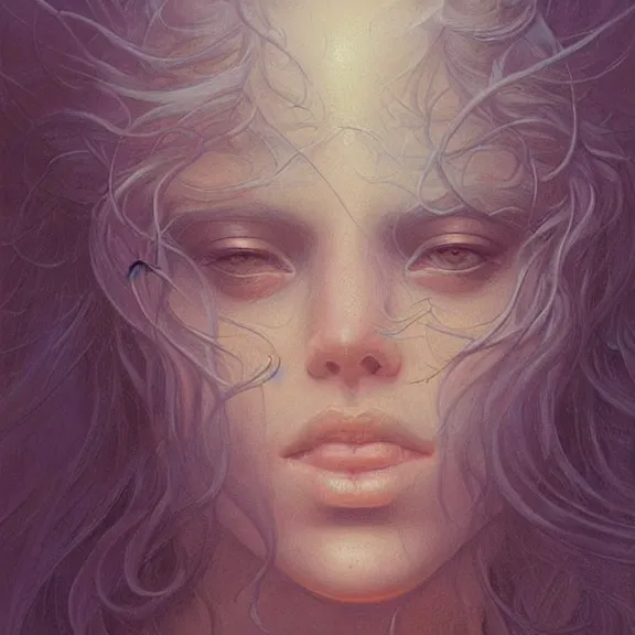 Image similar to a highly detailed beautiful portrait in the style of jean delville and in the style of peter mohrbacher.