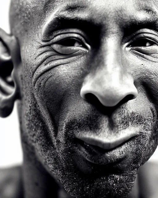 Prompt: close up portrait of kobe bryant, wrinkled, in his 7 0 s. photography by ansel adams, 1 5 mm lens, in his study, trending on artstation