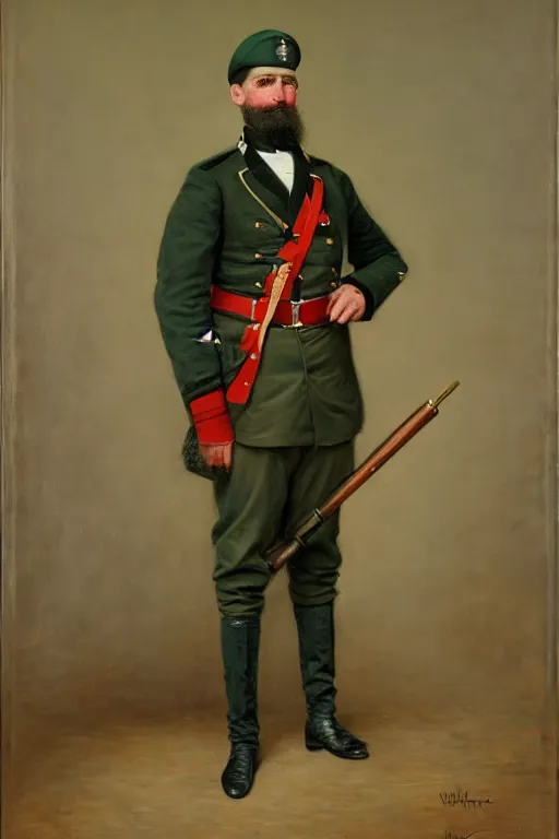 Image similar to full body portrait of the dictator of the portland trailblazers, 1 8 8 9, in full military garb, oil on canvas by william sidney mount, trending on artstation