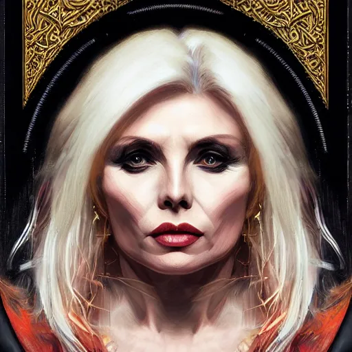 Image similar to a portrait of a younger debbie harry as a sorceress, urban motifs, intricate, elegant, highly detailed, digital painting, trending on artstation, concept art, smooth sharp focus, illustration, art by artgerm and greg rutkowski