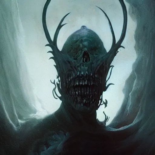 Prompt: head and shoulders portrait of a ghostly, shadowy, spectral wraith portrayed by russell crowe, d & d, fantasy, greg rutkowski, frank frazetta, alexandre chaudret, boris vallejo, michael whelan, miro petrov, hr giger, magali villeneuve, donato giancola